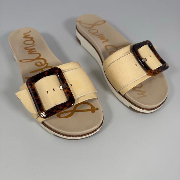 Sam Edelman Ariane Slide Platform Sandal Ivory Beige Tan Leather Women Size 10 - Picture 1 of 11